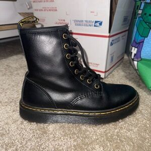 Dr. Martens Black Leather Boots with Yellow Stitching